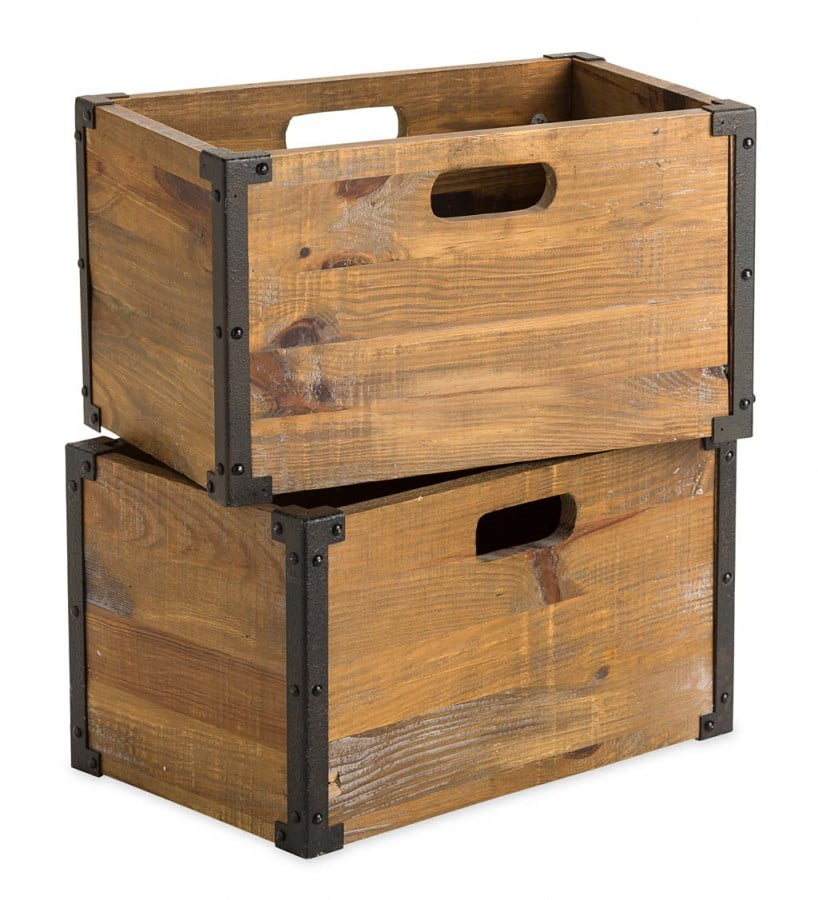 Deep Creek Rustic Wood Storage Crates, Stackable Storage Crates Wood