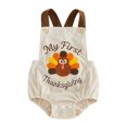 thumbnail image 4 of Quealent Baby Boy Girl Thanksgiving Outfit Onesie Bubble Romper Strap Waffle Overalls Bodysuit (Beige, 3-6 Months), 4 of 5