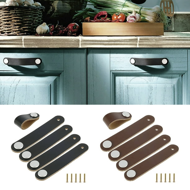 HOTBEST 5PCS Leather Drawer Pulls,Handle Single Hole Handmade Leather
