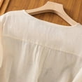 thumbnail image 4 of Boho Linen Tops for Women 3/4 Sleeve Embroidered Crew Neck Blouses Trendy Summer Casual Tops Pullover Shirts by Yigetop Beige L, 4 of 6