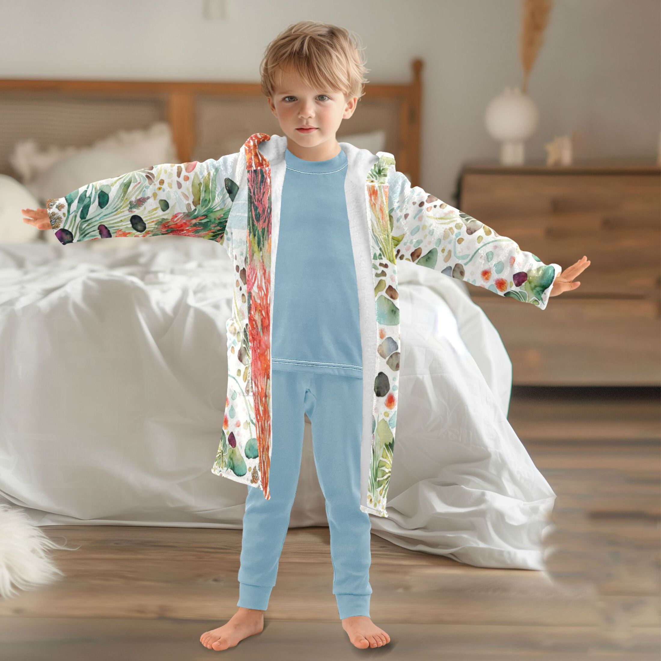 RMDQTR Hooded Fleece Bathrobe with Removable Belt and Pockets Soft and Absorbent for Home, Pool, Beach, Halloween, and Christmas Wear Pondside Chandelier Fusang