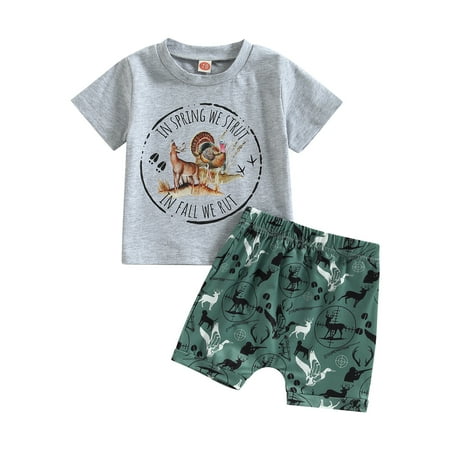 

Inevnen Toddler Baby Boys Outfits Animal Print Short Sleeve T-shirt and Casual Elastic Shorts