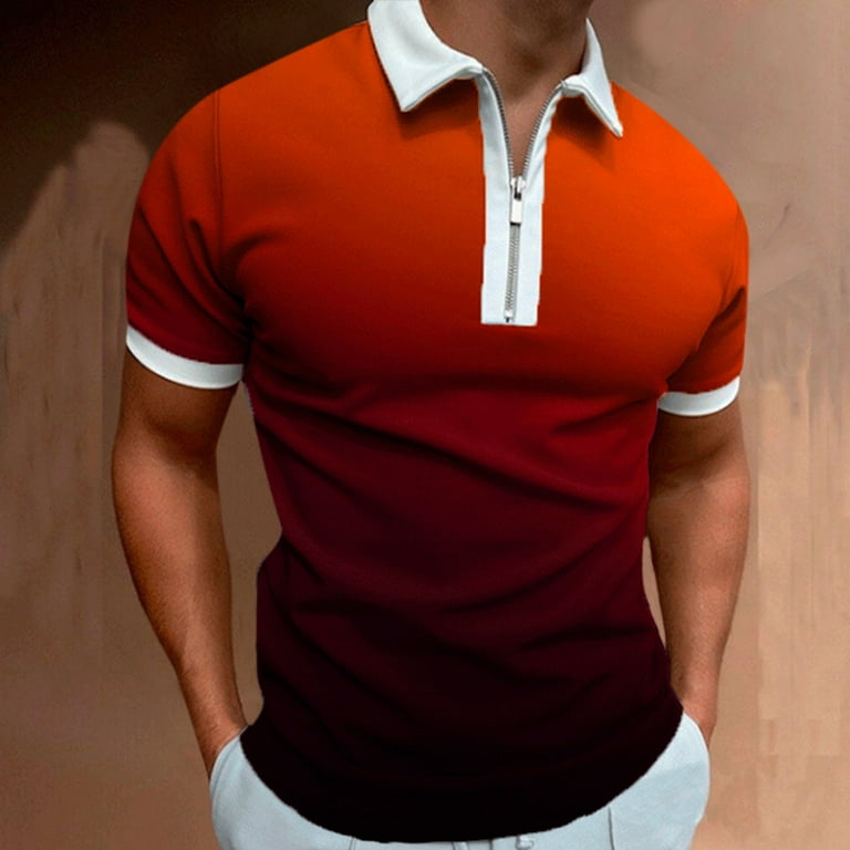 Men's Polo Shirts Short Sleeve,Mens Knitted Polo Shirts Quarter Zip Polo T  Shirt Fashion Patchowork Short Sleeve Regular Fit Shirt for Summer 