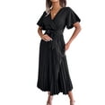 thumbnail image 3 of SAYOO Vestido Casual de Verano Mujer Cuello en V Manga Corta Plisado Dobladillo Grande Color Sólido Vestido Largo con Cinturón SAYOO casual, 3 of 7