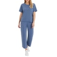 thumbnail image 2 of gbyLJF Two Piece Sets for Women Summer Travel Vacation Outfits Short Sleeve Casual Set Wide Leg Pants Sweatsuit with Pockets, 2 of 9