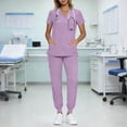 thumbnail image 4 of LWITHSZG Scrubs for Women Set V Neck Short Sleeve Top and Cargo Jogger Pants 2 Piece Outfit Medical Uniform Scrub Sets, 4 of 9