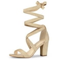 thumbnail image 1 of BLISSFUL STEP Women's Solid Color Lace up Mid Block Heels Sandals, 1 of 7