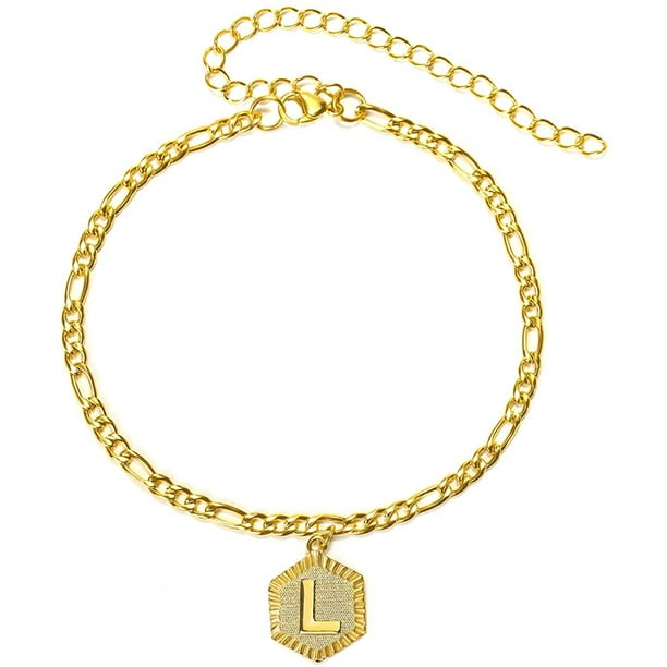 WEIS Initial Ankle Bracelets for Women Gold Letter Anklet Figaro