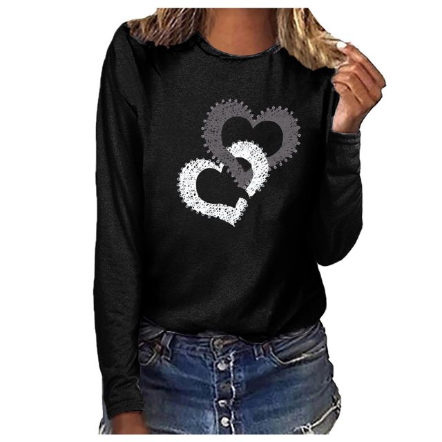 IROINID Liquidation Hauts à Manches Longues pour Femmes T-shirt Imprimé Col Rond Ample Blouse, Noir