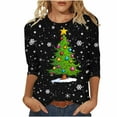 thumbnail image 2 of Meichang Hauts à Manches 3/4 pour Femmes Chemises de Noël Classiques Coupe Ample Col Rond T-Shirts Graphiques Arbre de Noël Décontractés Offres de Noël 2024, 2 of 4