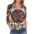 thumbnail image 3 of JUSLIO Tops for Women Relaxed Fit Graphic Blouses Ruched Long Sleeve V Neck Blouses Multicolor XL, 3 of 5