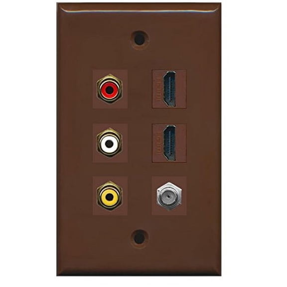 RiteAV - 3 x RCA - 2 X HDMI and 1 x Coax Cable TV Port Wall Plate - Brown