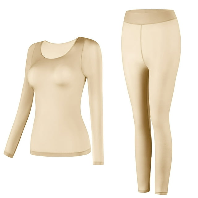 FAIWAD Ensemble de sous-Vêtements pour Femmes Manches Longues Col Rond Hauts et Pantalons Ensemble Basique Extensible Sans Couture
