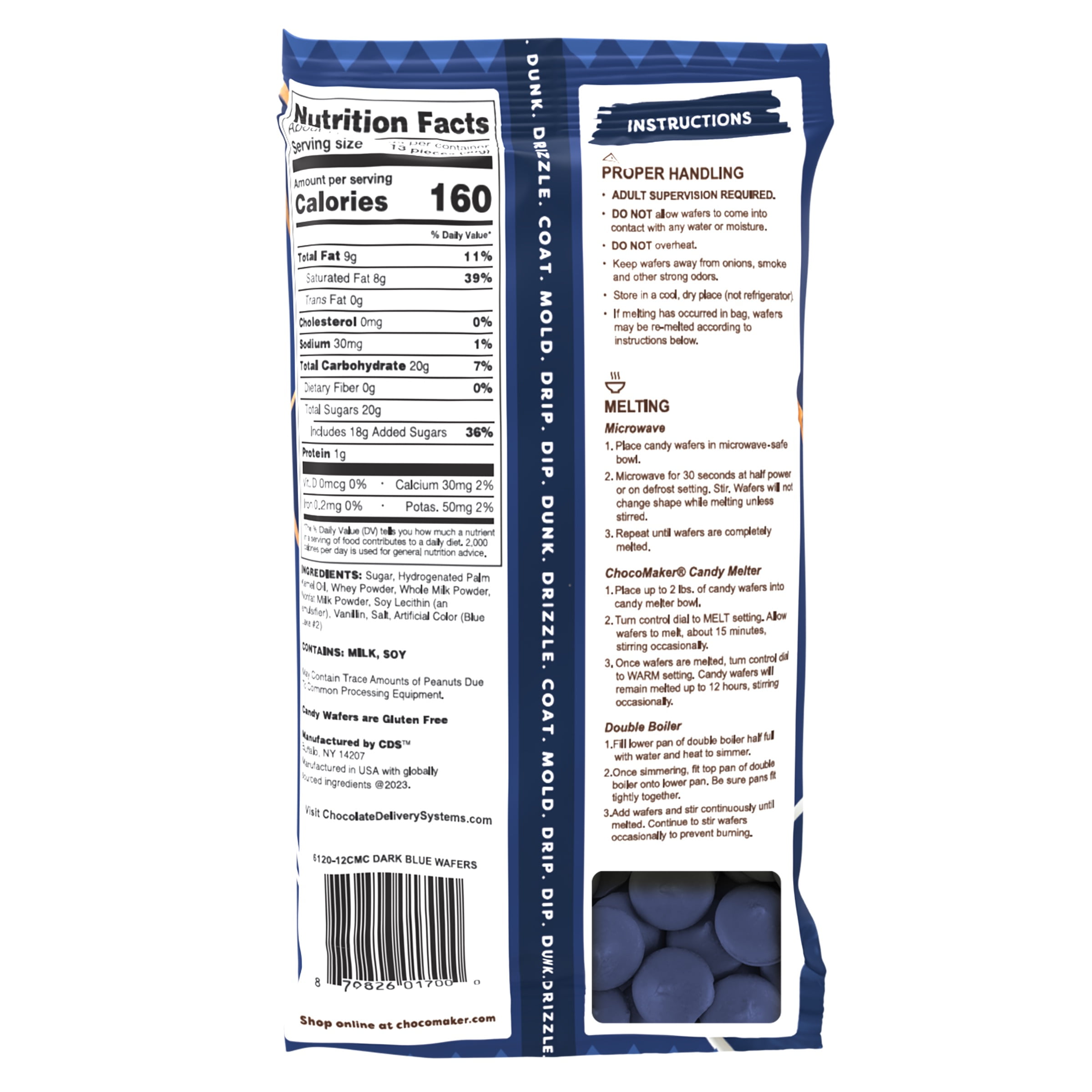 ChocoMaker Dark Blue Vanilla Flavored Candy Wafers 12oz