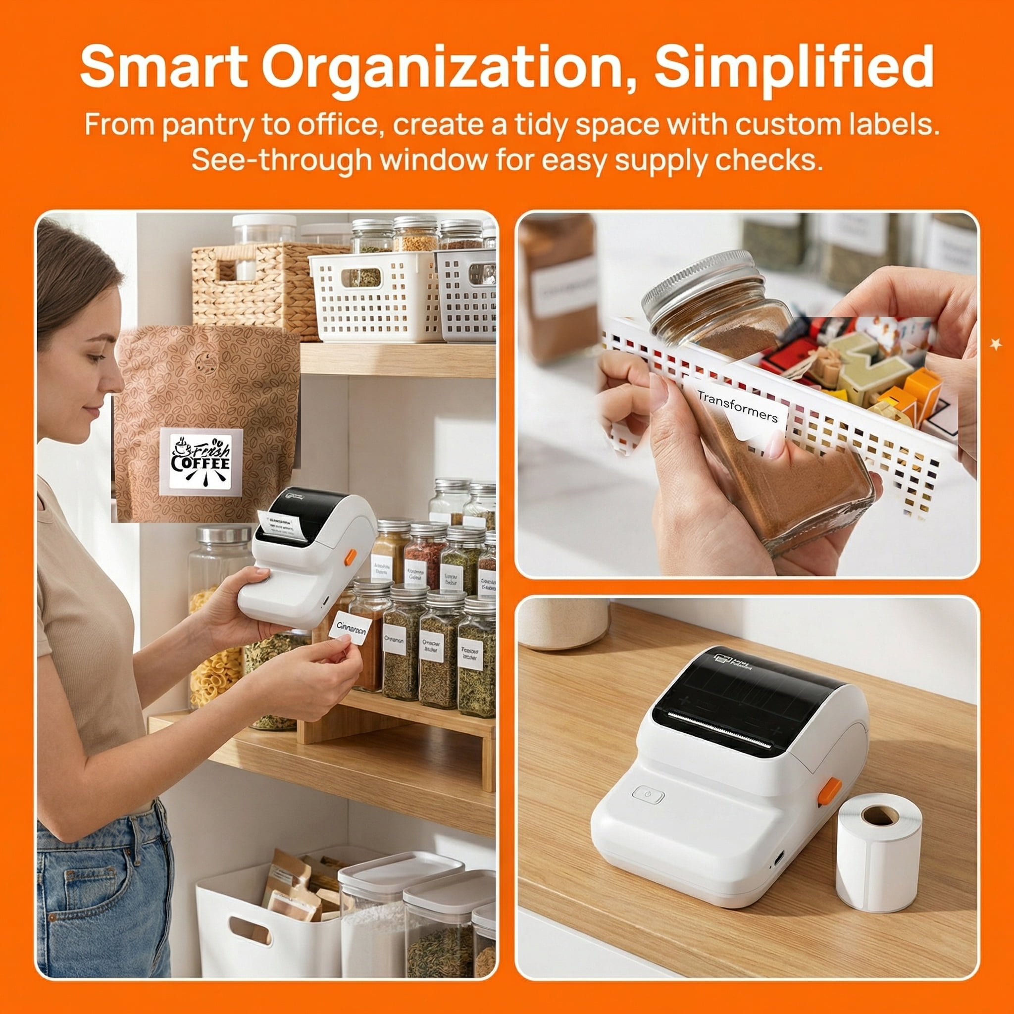 Phomemo M100 Portable Sticker Printer And 1 Roll Paper, Wireless Thermal Label Maker, Easy to Use, Prints 20-50 Mm Wide, for Home Office, School, Storage And Organization （White）