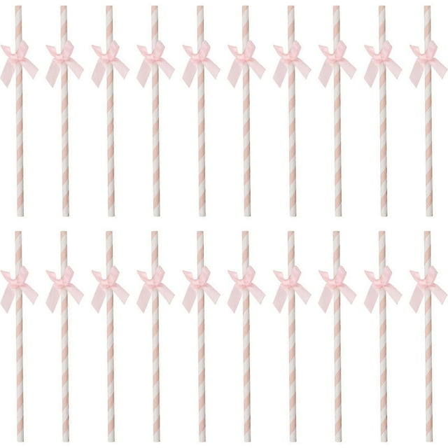30Pcs Creative Bowknot Design Paper Straws Exquisite Bow-tie Straws Birthday Cake Ornaments Party Supplies (Pink)