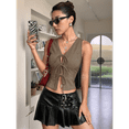 thumbnail image 5 of Women Tie Front Vest Top Open Crop Tanks Summer Waistcoat Sleeveless Y2K Outfits Shirt Khaki S, 5 of 9