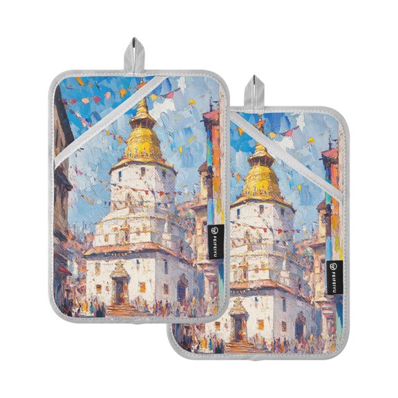 BZSMCE Pot Holder Oven Mitts Cooking baking Swayambhunath Tower Painting Creative Pattern Size:7x9.8in
