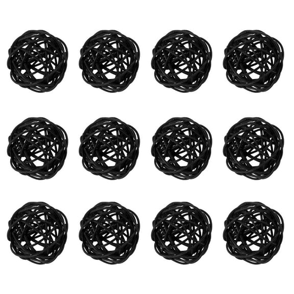 Uxcell 12 Pcs Wicker Rattan Balls 2 Inch Rattan Decorative Balls Vase Fillers for Wedding Party Centerpiece Bowls Home Decoration, Black