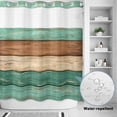 thumbnail image 2 of No Hook Shower Curtain, Farmhouse Teal Brown Shower Curtains for Bathroom with See Through Top Window, Vintage Wooden Striped Waterproof & Washable Bath Curtain Standard 72"x72", 2 of 9