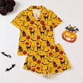 thumbnail image 4 of Likimi Halloween Pajamas For Women Set Lapel Button Down Hallowmas Graphic Print Short Sleeve Pjs Tops With Shorts Everyday Wear Soft Casual Loungewear Yellow Size L, 4 of 9