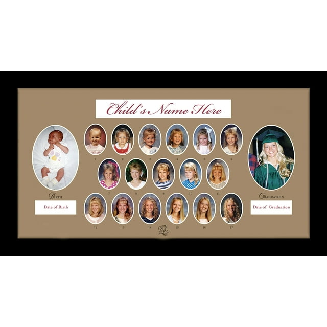 Birth To Graduation 25"" X 14"" (B-18) Picture Frame School Years Picture Frame K-12 (Brown)