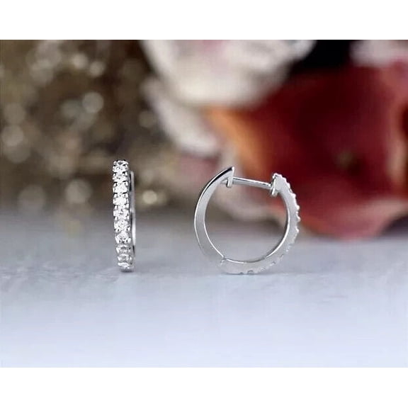 1Ct Round Cut Lab-Created Diamond Hoop Huggie Earrings 14K White Gold Plated