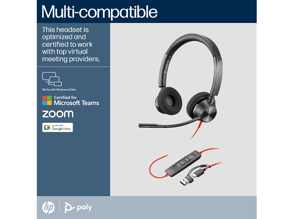 Poly Blackwire 3320 Stereo Microsoft Teams Certified USB-C Headset +USB-C/A Adapter