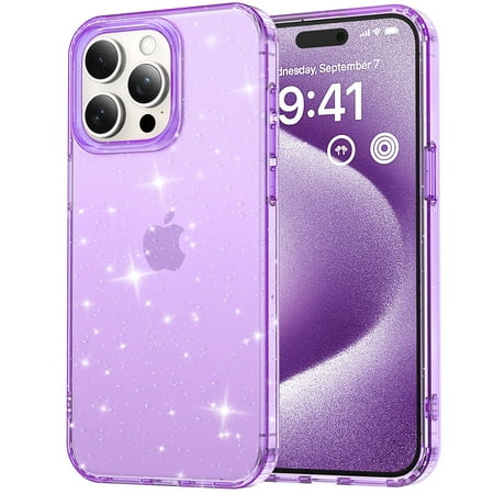 for iPhone 12 Pro / 12 6.1" Case Bling Sparkle Clear Military Grade Drop Protection Anti Yellowing Glitter Cell Phone Cover - Rugged Shockproof Protective Transparent Cases for Women Girls,Purple