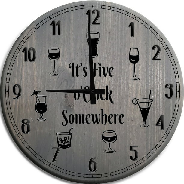 Large Wall Clock Five o'Clock Somewhere Man Cave Wall Decor Barnwood