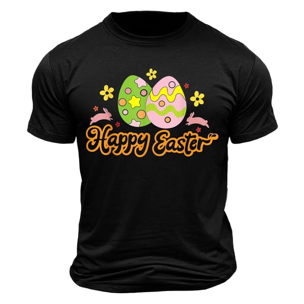 Camisa Casual de Cuello de la Tripulación de la Impresión de Pascua de Manga Corta de Verano Top Ligero de Poliéster para los Hombres, Camiseta de Manga Corta para el Uso Diario de Primavera Verano