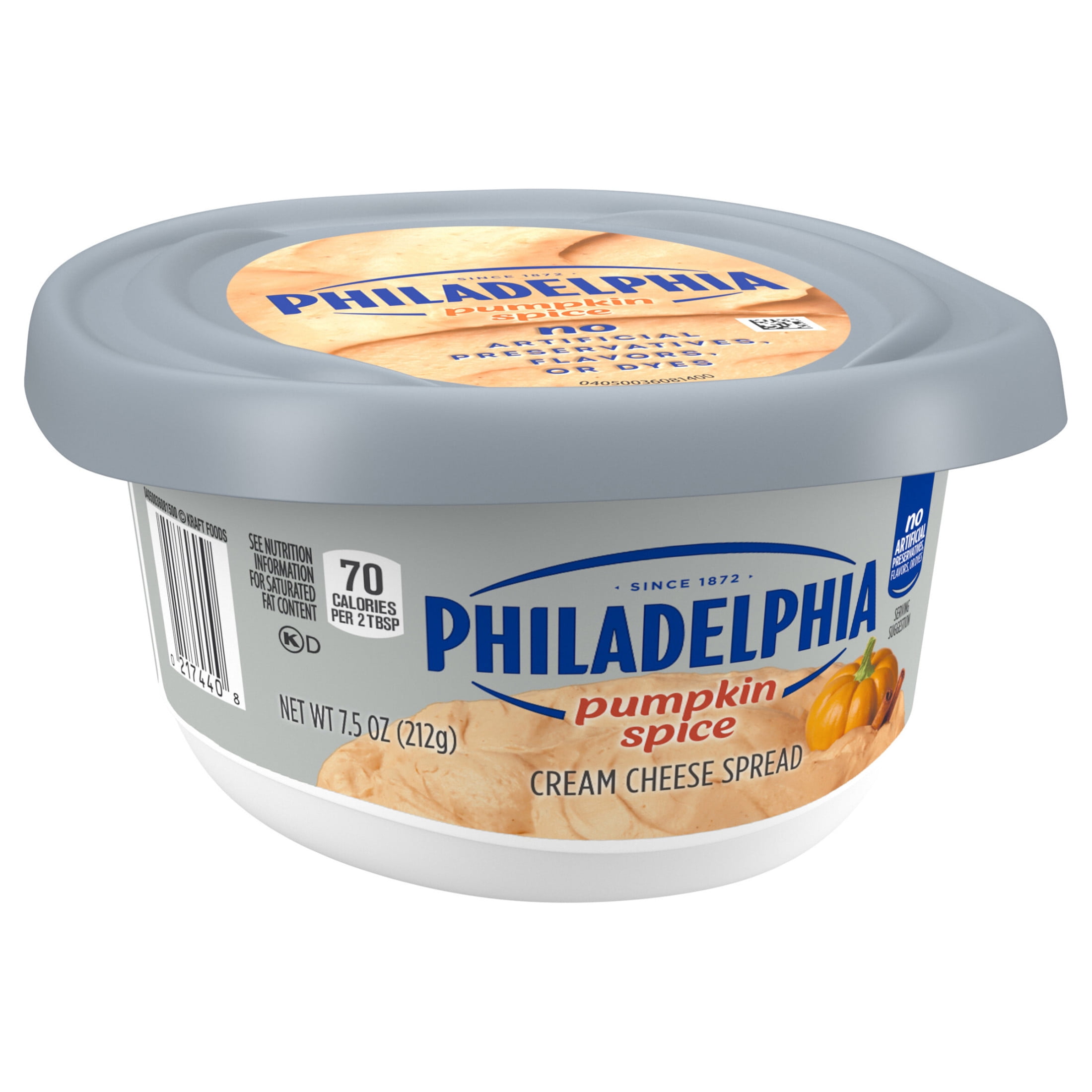 Philadelphia Flavored Cream Cheese Spread, 1 Tub, for Smooth, Spreadable Mornings, Pumpkin Spice, No Artificial Preservatives, Flavors or Dyes, 7.5 oz