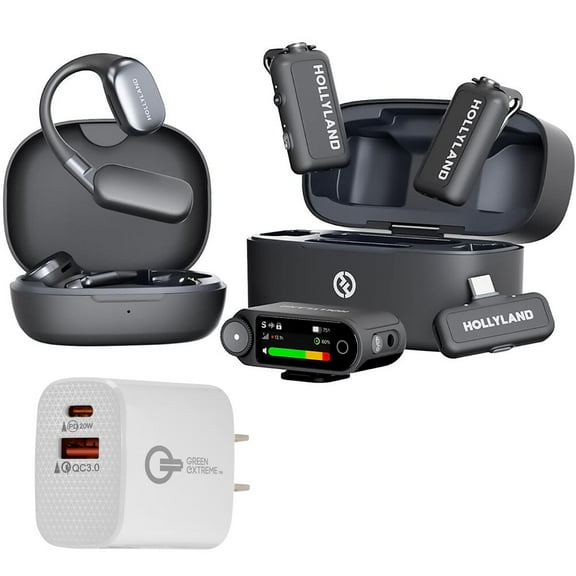 Hollyland LARK MAX 2 Ultimate Combo 2-Person Wireless Lavalier Microphone System, Space Gray, Bundle with 20W 2-Port USB-C/USB-A Wall Charger, White