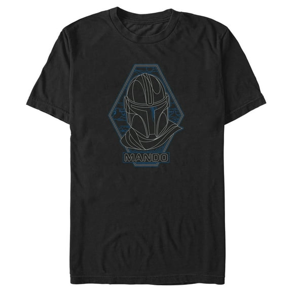 Men's Star Wars: The Mandalorian Mando Blue Line Art Helmet Graphic Tee Black X Large