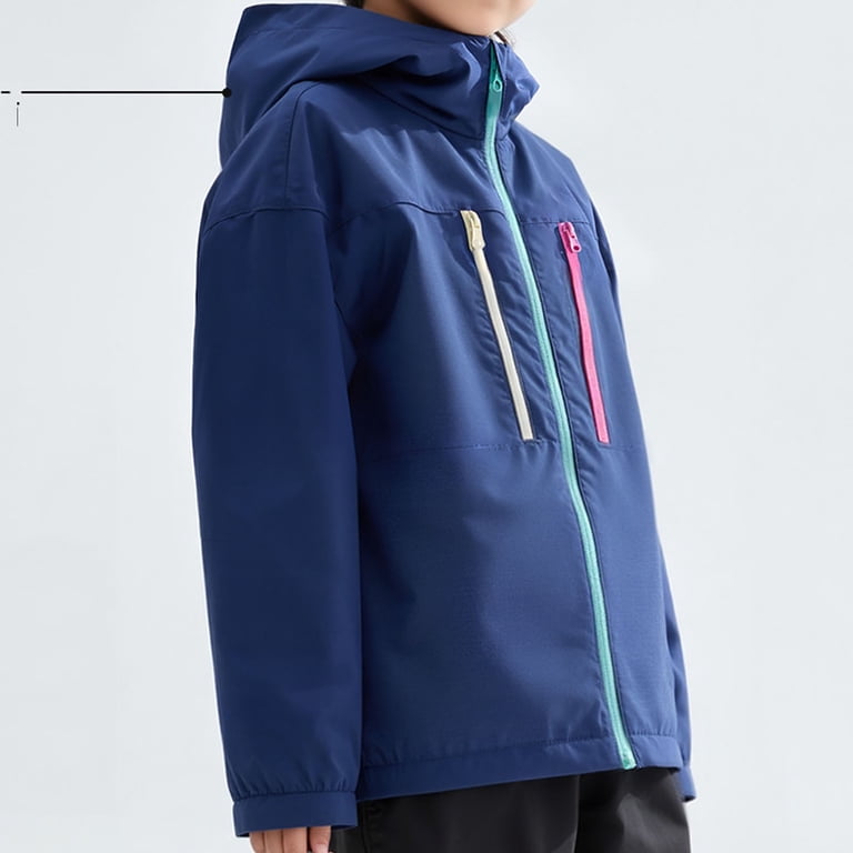 ROHUUQUE Boys Girls Hooded Jacket Color Block Zip Windproof Solid Color ...
