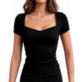 thumbnail image 4 of TEAJOPSUU Womens Summer Tops Sweetheart Neck Short Sleeve Activewear T Shirts Form Fitting Shapewear Tees Black, 4 of 7