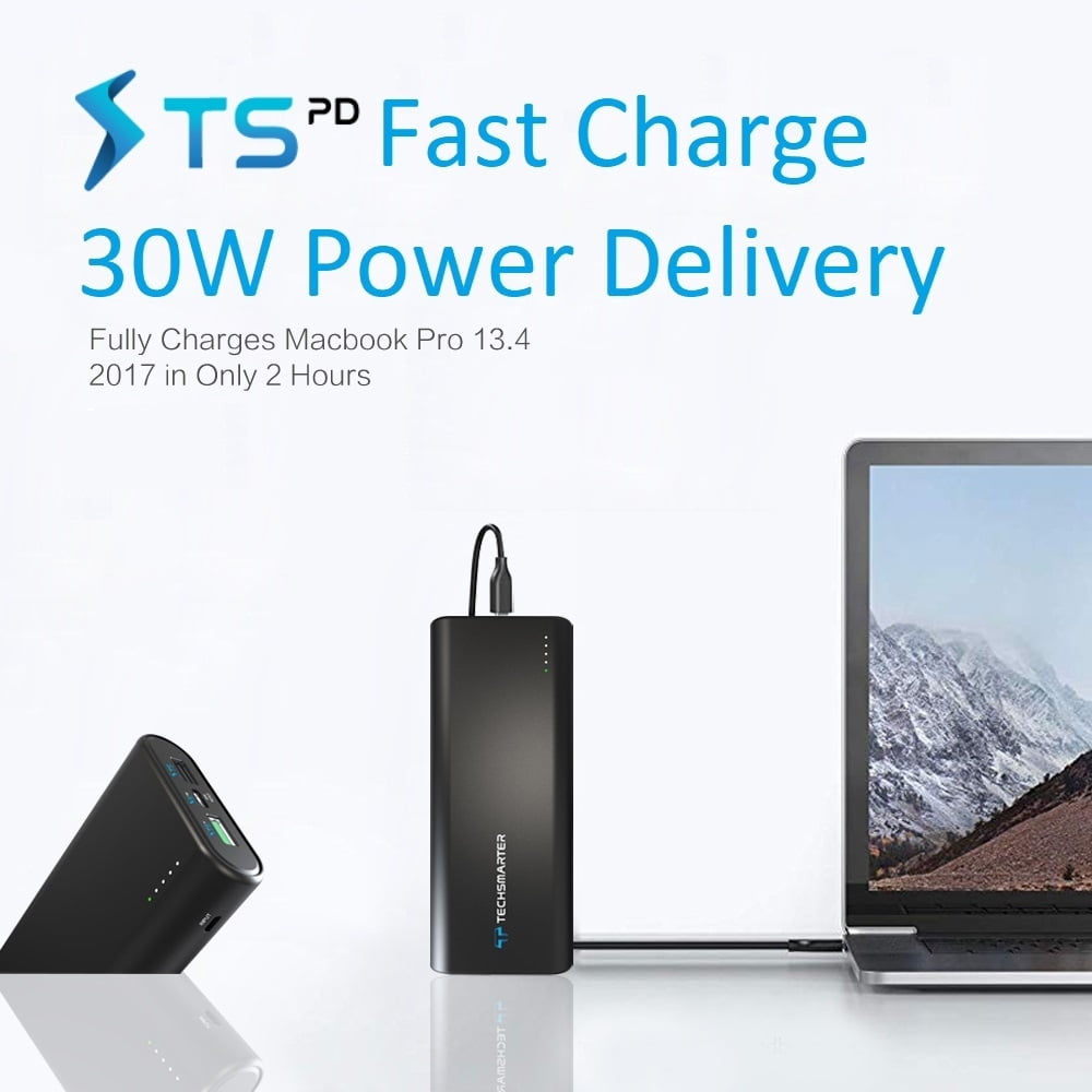Techsmarter 20000mAh 30W Power Delivery USB C PD Laptop Portable Charger. Compatible with MacBook, iPad, iPhone, Samsung, LG, Moto