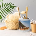 thumbnail image 5 of Ambesonne Christmas Soap Dispenser & Toothbrush Holder Set, Fir Tree Snowy Weather, 2 Pcs, Blue and Mustard, 5 of 6