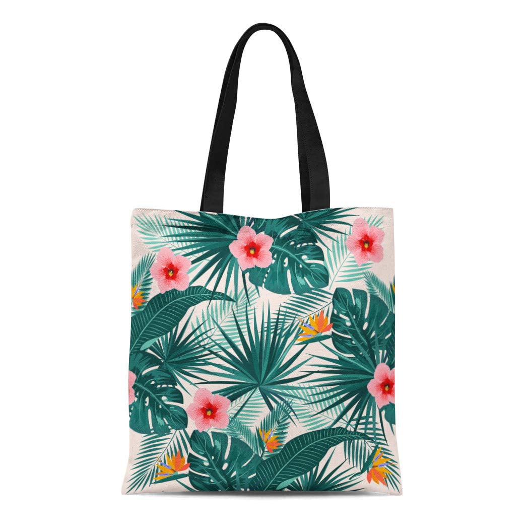 ASHLEIGH Canvas Tote Bag Green of Leaves Monstera Tropical Palm Tree ...