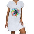 thumbnail image 1 of Vestido de cáñamo de bambú con estampado de cobertura suelta y cuello en V retro vintage de manga corta para mujer Pompotops  ghjkhdj17512, 1 of 4