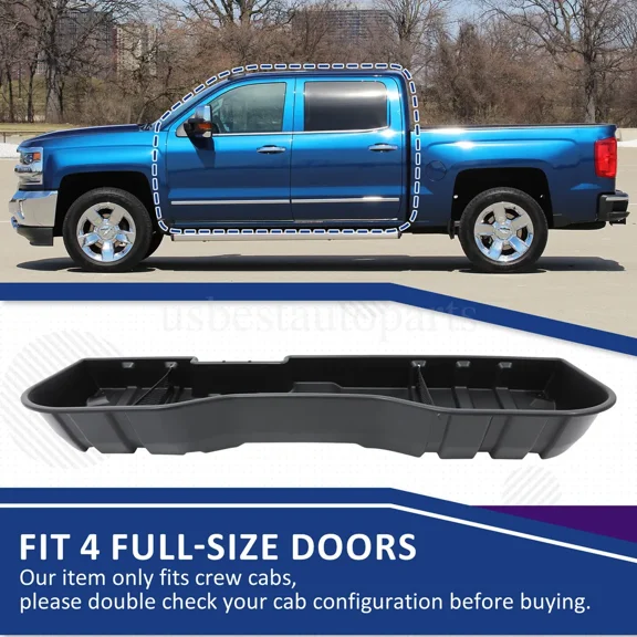 Black Pickup Underseat Storage Box for 07-18 Chevy Silverado 07-19 GMC CREW CAB