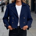 thumbnail image 2 of Tqcoqu Women's Cropped Double Breasted Trench Coat,Lapel Long Sleeve Casual Short Jacket With Pockets, 2 of 7