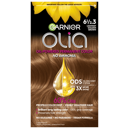 Garnier Olia Oil Powered Permanent Hair Color, 6.1/2.3 Lightest Golden Brown