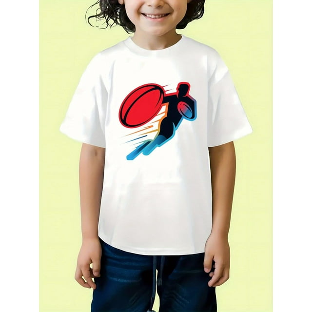 T-shirt de Rugby - T-shirt de Rugby en Coton Rouge pour Garçons - Design Graphique Athlétique, Haut d'Été Léger et Confortable à Manches Courtes pour Jeunes, T-Shirts pour Garçons