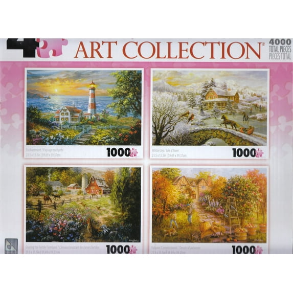 4 1000 Piece Puzzles: Enchantment, Winter Joy, Grazing the Fertile Farmland, Autumn Commissioned