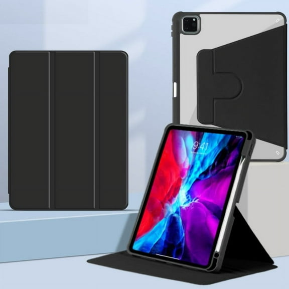 Black Rotating Case for iPad 7th/8th/9th Generation 10.2 Inch 360 Degree Rotation Protective Stand Case Back Smart Clear Cover Auto Sleep/Wake with Pencil Holder for iPad 7/iPad 8/iPad 9
