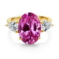 thumbnail image 2 of Gem Stone King 18K Yellow Gold Plated Silver Pink Created Sapphire and Lab Grown Diamond Engagement Ring for Women | 7.04 Cttw | Oval 14X10MM | Gemstone September Birthstone | Size 8, 2 of 3