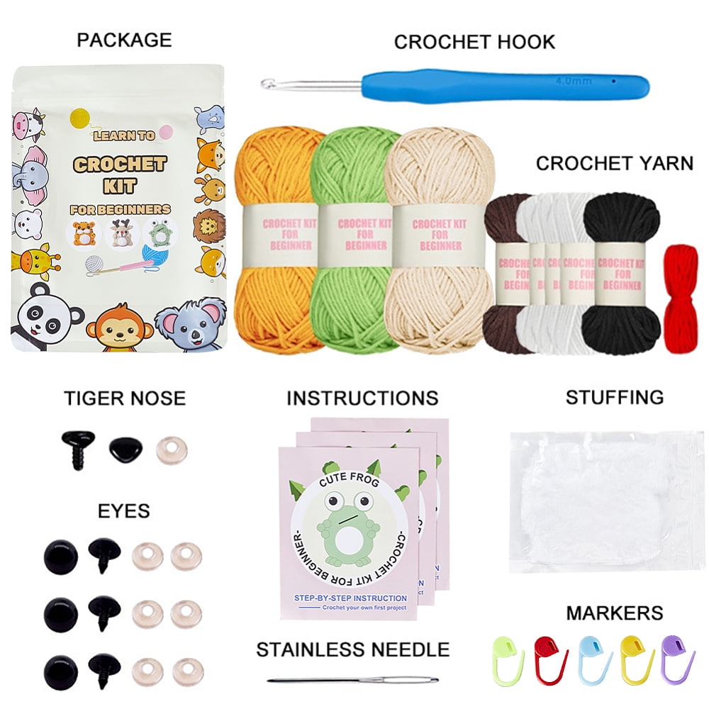 1 Set 1 Set Elk/Tiger/Frog DIY Knitting Kits for Beginners Cotton Spacer Eye Locking Stitch Marker Mixed Color 14x1.3x1cm