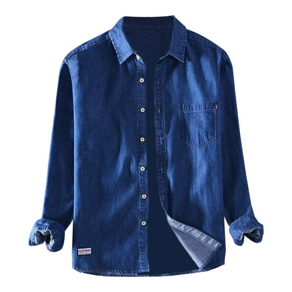 Classic Men's Denim Work Shirt Long Sleeve Button Down Collar Regular Fit Design with Chest Pockets for Daily Attire