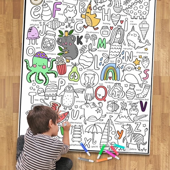 Giant Coloring Poster - Premium Jumbo Coloring Sheets for Kids & Adults with Thick Bleed-Resistant Pages, Use on Floor, Wall, or as Table Cloth, Use With Alcohol Based Markers (60” x 42”, ABC)